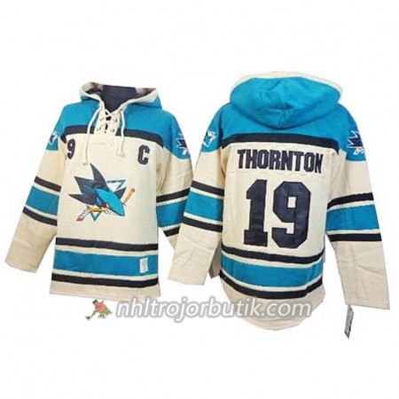 Män Ishockey San Jose Sharks Joe Thornton 19 Cream Sawyer Hooded Sweatshirt